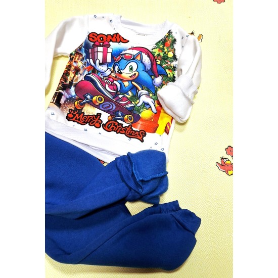 Детски ватиран Коледен  комплект в синьо и бяло СОНИК