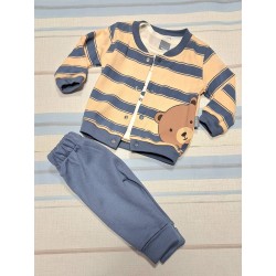 Бебешки комплект в бежово и синьо със суитчър МЕЧКО