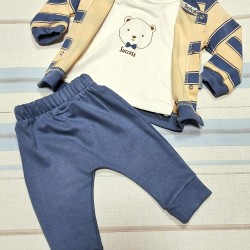 Бебешки комплект в бежово и синьо със суитчър МЕЧКО