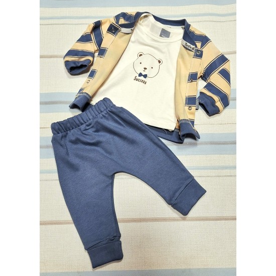 Бебешки комплект в бежово и синьо със суитчър МЕЧКО