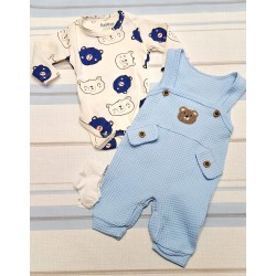 Бебешки комплект от гащеризон,боди и чорапки в светло синьо МЕЧЕТА