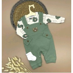 Бебешки комплект от гащеризон,боди и чорапки в  зелено МЕЧЕТА