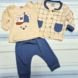 Бебешки комплект в бежово и синьо със суичър