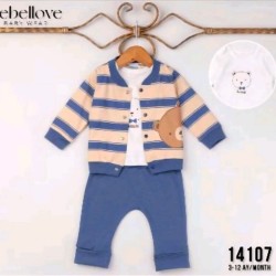 Бебешки комплект в бежово и синьо със суитчър МЕЧКО