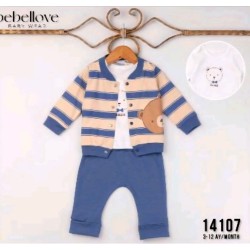 Бебешки комплект в бежово и синьо със суитчър МЕЧКО