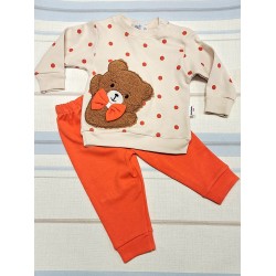 Бебешки комплект в екрю и оранжево МЕЧО с панделка