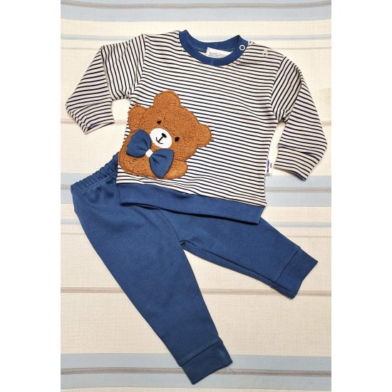 Бебешки комплект в бяло и синьо Мечо с папийонка