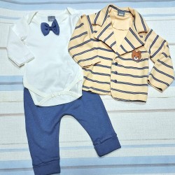 Елегантен бебешки комплект с бежово сако и папионка