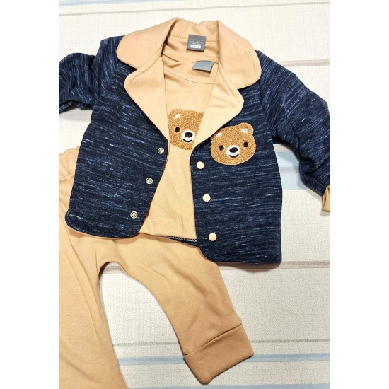 Бебешки комплект в тъмносиньо и кафяво със сако 