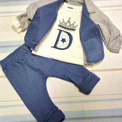 Бебешки елегантен комплект в синьо и сиво със сако КОРОНКА