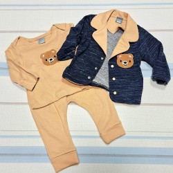 Бебешки комплект в тъмносиньо и кафяво със сако 