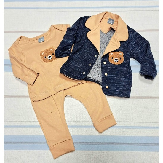 Бебешки комплект в тъмносиньо и кафяво със сако 