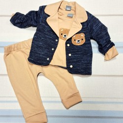 Бебешки комплект в тъмносиньо и кафяво със сако 