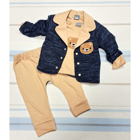 Бебешки комплект в тъмносиньо и кафяво със сако 