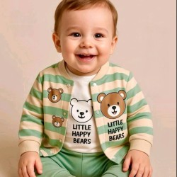 Бебешки комплект от 3части в зелено и екрю МЕЧЕТА