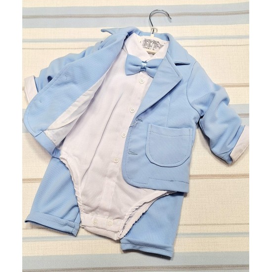 Бебешки официален костюм в светло синьо със сако и папийонка