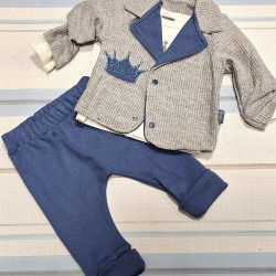 Бебешки елегантен комплект в синьо и сиво със сако КОРОНКА