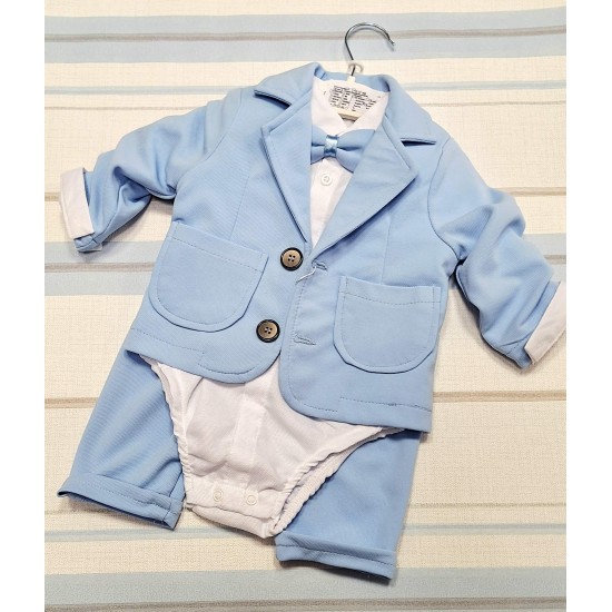 Бебешки официален костюм в светло синьо със сако и папийонка