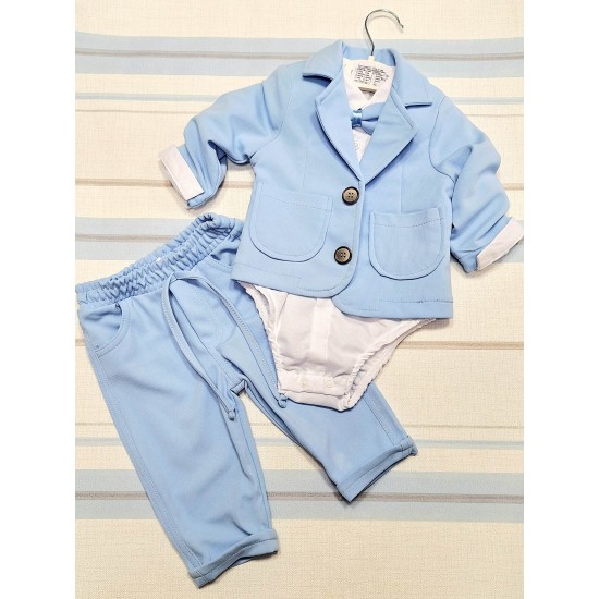 Бебешки официален костюм в светло синьо със сако и папийонка