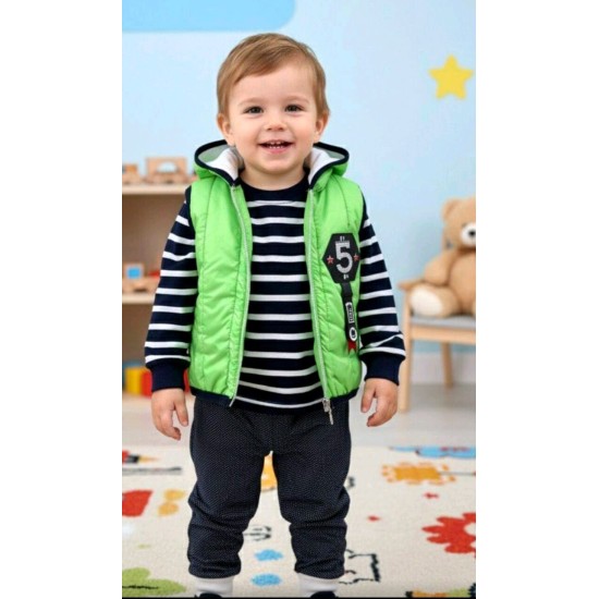 Бебешки комплект с елек в зелено от 3части Бебешки комплект с елек в зелено от 3части