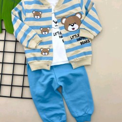 Бебешки комплект от 3части в екрю и светло синьо МЕЧЕТА