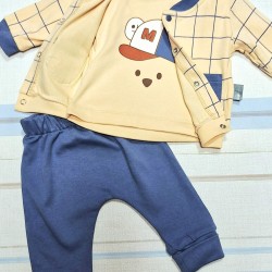 Бебешки комплект в бежово и синьо със суичър