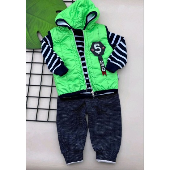 Бебешки комплект с елек в зелено от 3части Бебешки комплект с елек в зелено от 3части