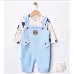 Бебешки комплект от гащеризон,боди и чорапки в светло синьо МЕЧЕТА