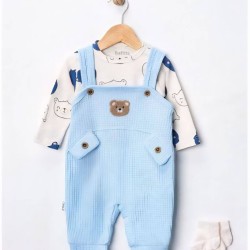 Бебешки комплект от гащеризон,боди и чорапки в светло синьо МЕЧЕТА