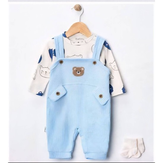 Бебешки комплект от гащеризон,боди и чорапки в светло синьо МЕЧЕТА