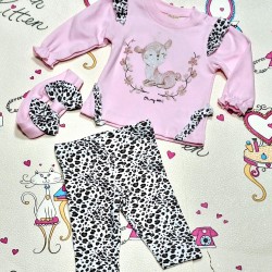 Бебешки комплект с розова блуза,клин и лента за коса  Сърничка