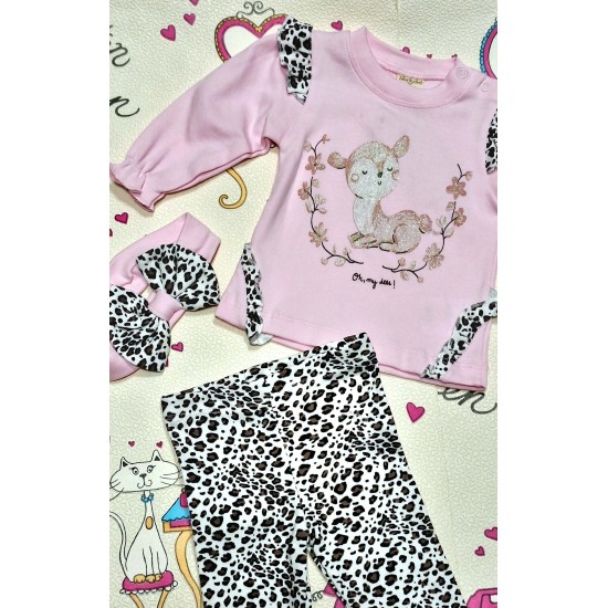 Бебешки комплект с розова блуза,клин и лента за коса  Сърничка