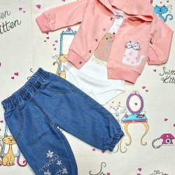 Бебешки памучен комплект с дънки и суитчър МЯУ