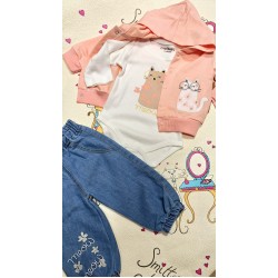Бебешки памучен комплект с дънки и суитчър МЯУ