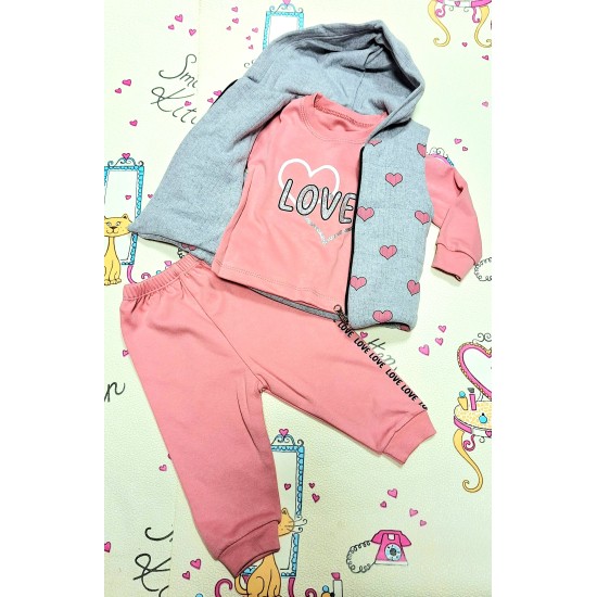 Детски комплект с елек в сиво и розово СЪРЧИЦА