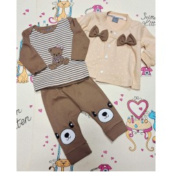 Красив бебешки комплект в бежово и кафяво на точки с МЕЧЕНЦЕ