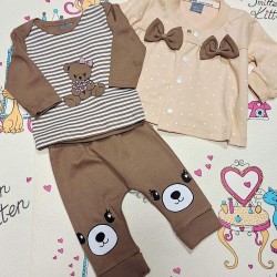 Красив бебешки комплект в бежово и кафяво на точки с МЕЧЕНЦЕ