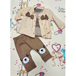 Красив бебешки комплект в бежово и кафяво на точки с МЕЧЕНЦЕ