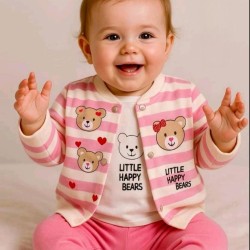 Бебешки комплект от 3части в екрю и светло розово МЕЧЕТА