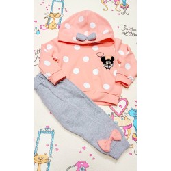 Бебешки комплект в сиво и корал с качулка МИНИ МАУС