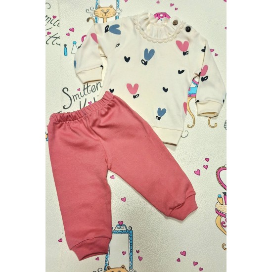 Бебешки комплект в бежово и розово СЪРЧИЦА