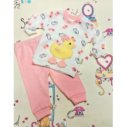 Бебешки памучен комплект в бяло и прасковено с ПАТЕНЦА