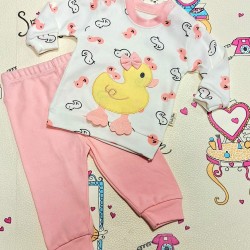 Бебешки памучен комплект в бяло и прасковено с ПАТЕНЦА