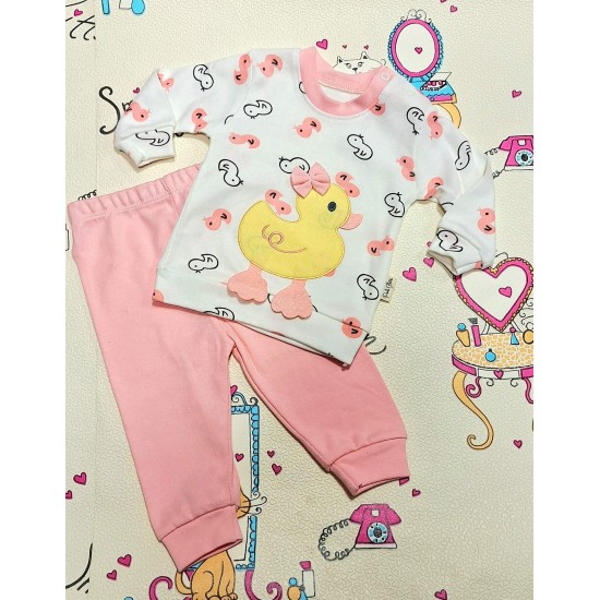 Бебешки памучен комплект в бяло и прасковено с ПАТЕНЦА Бебешки памучен комплект в бяло и прасковено с ПАТЕНЦА