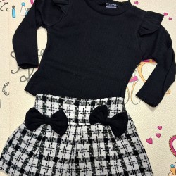 Бебешки комплект с пола и блуза в черно и бяло пепит