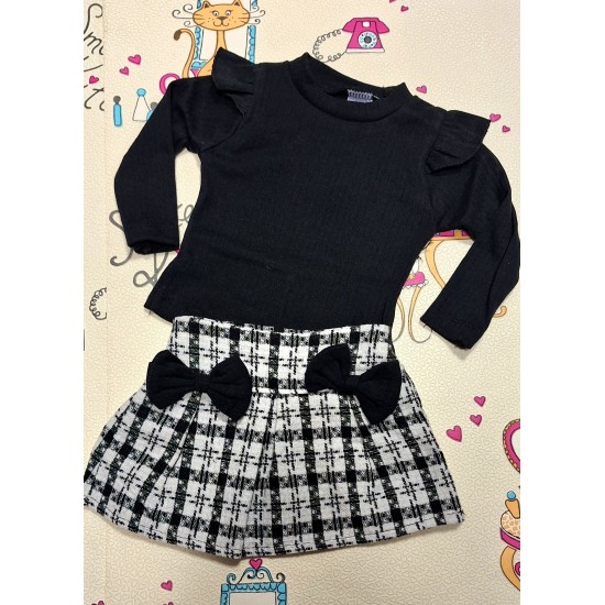 Бебешки комплект с пола и блуза в черно и бяло пепит Бебешки комплект с пола и блуза в черно и бяло пепит