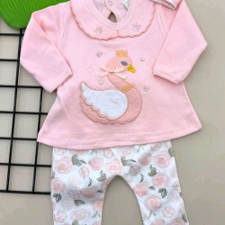 Бебешки комплект в прасковено розово с розички и лента за коса ЛЕБЕД