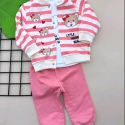 Бебешки комплект от 3части в екрю и светло розово МЕЧЕТА