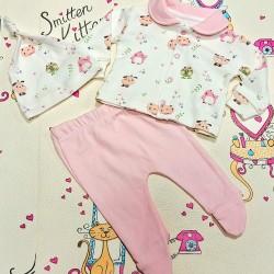 Бебешки комплект с шапка в бяло и розово ПИЛЕНЦА