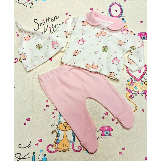 Бебешки комплект с шапка в бяло и розово ПИЛЕНЦА